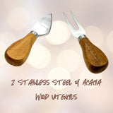 Mr & Mrs Wedding Gift Small Acacia Wood cheese board For charcuterie. Laser Engraved Present In a book like box for newlywed couples. Stainless Steel QualityVibe