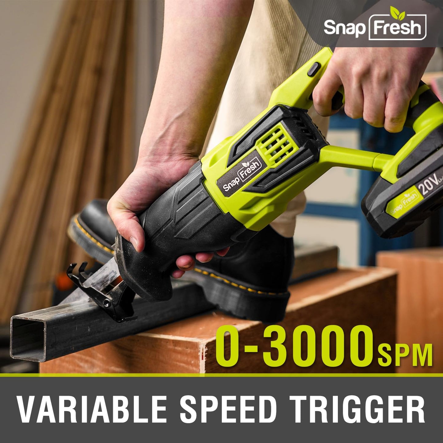 SnapFresh Reciprocating Saw - Cordless Reciprocating Saw for Woods Metal Plastic Cutting, 0-3000 SPM Powerful Motor Reciprocating Saw, Lightweight - WoodArtSupply