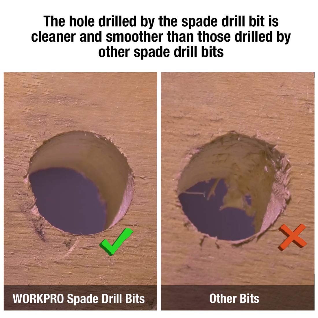 WORKPRO 10-Piece Pro Spade Drill Bit Set- Black Coating, Premium Carbon Steel, Paddle Flat Bits for Woodworking, Assorted Bits 1/4" to 1-1/2" with WORKPRO
