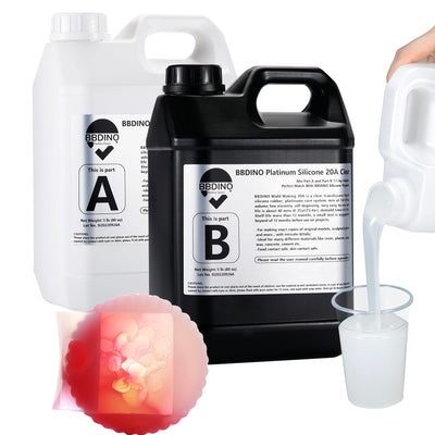 BBDINO Silicone Mold Making Kit 20A Silicone for Mold Making 1 Gallon/10 lbs/160 Oz, Silicone Mold Making Clear Translucent, 1:1 by Volume, Liquid