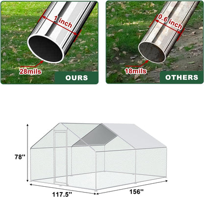 Chicken Coop Large Metal Chicken House Chicken Pen Outdoor for More Than Chickens Poultry Cage with Waterproof Cover for Rabbits Duck Walk-in Chicken - WoodArtSupply