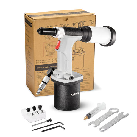 KIARUO Pneumatic Rivet Gun S30 Self-Suction Air Rivet Gun 3/16" 5/32" 1/8" 3/32" Hydraulic Riveter with 1 Set of Extra Jaws KIARUO