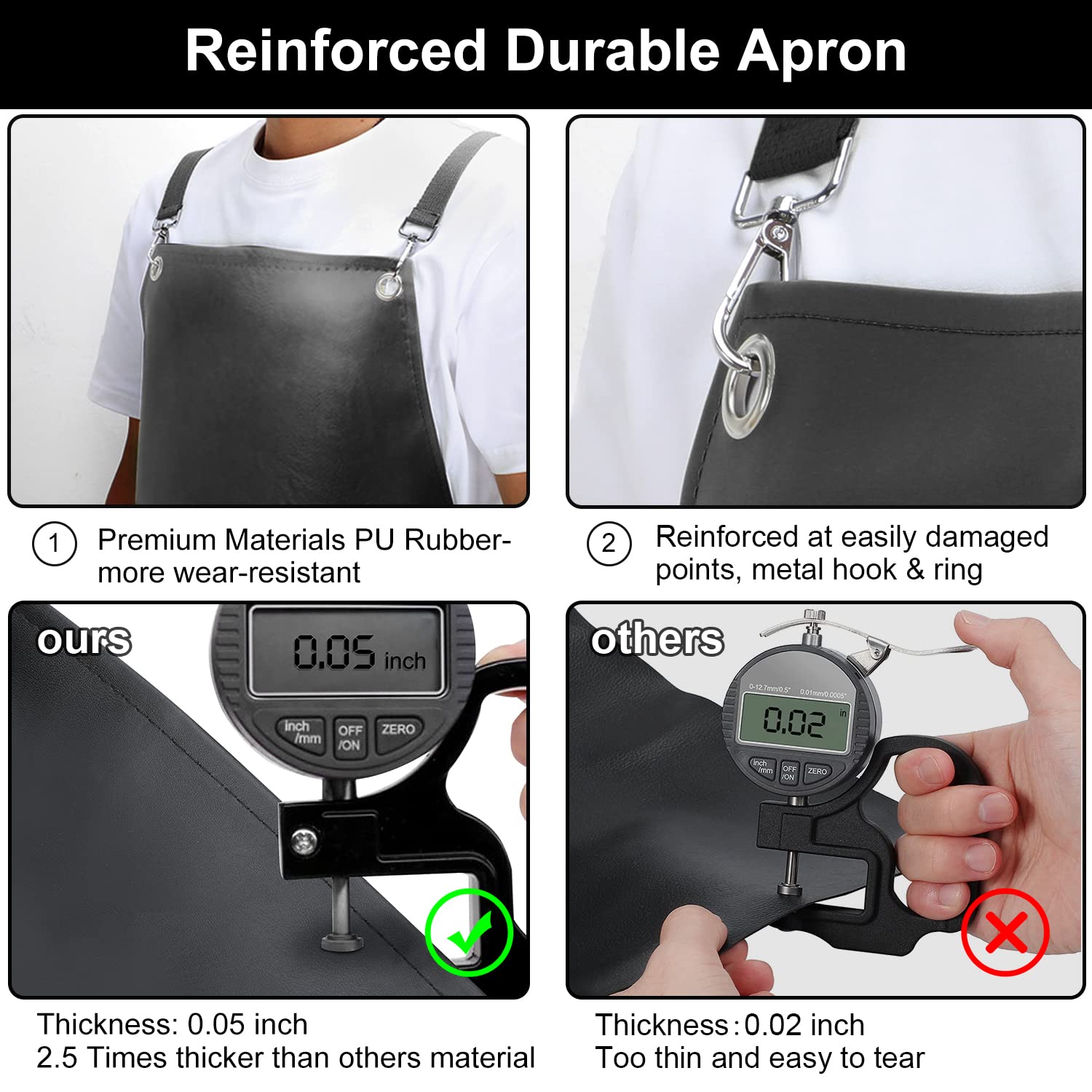 Sheomern Waterproof Rubber Apron, 43" Anti-Tear Heavy Duty Vinyl Apron Adjustable Thicker Cross Back Dishwasher Apron for Restaurant Dishwashing, Sheomern