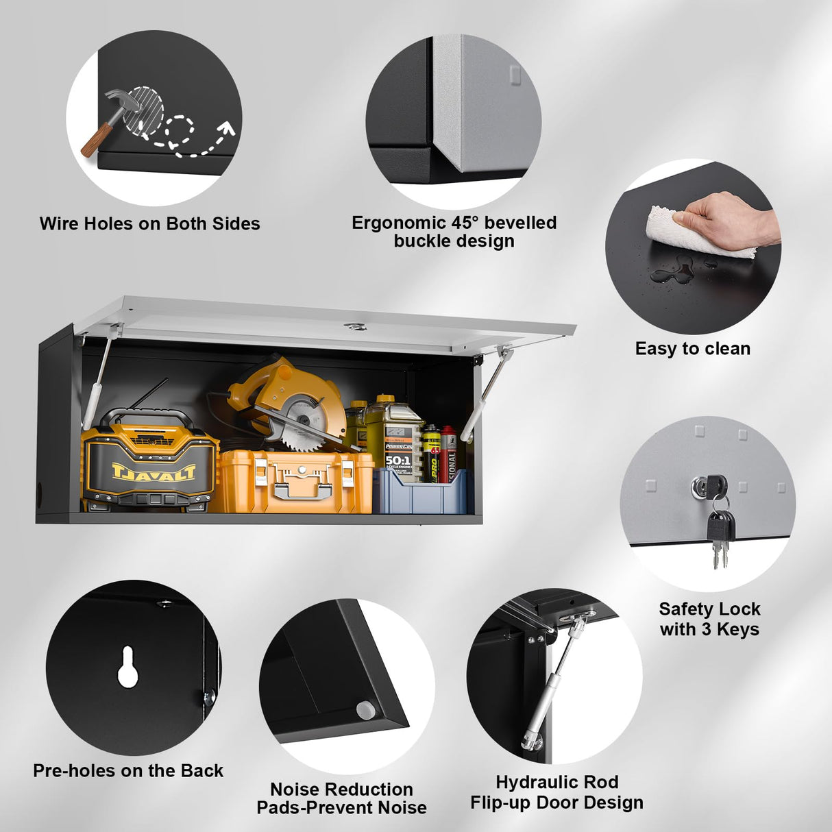 MetalMax Metal Wall Cabinet for Garage Floating Garage Storage Cabinet Wall Mount Shop Cabinet Upper Storage Trailer Cabinet Gearbox Flip Up Tool MetalMax