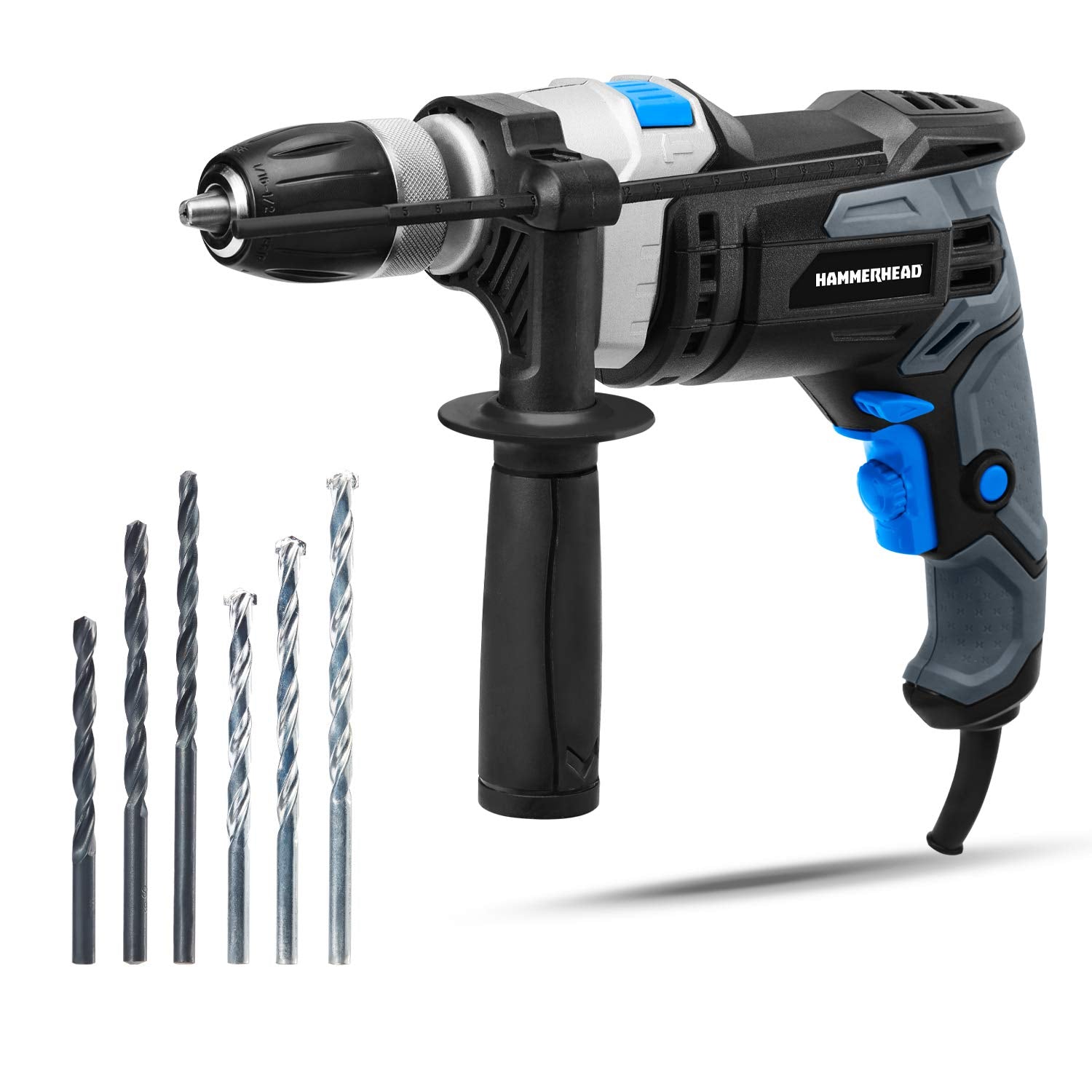 Hammerhead 7.5-Amp 1/2 Inch Variable Speed Hammer Drill with 6pcs Bit - HAHD075 Hammerhead