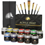 MyArtscape Acrylic Paint Set - 12 x 100ml Bottles with Pocket Paint Brush Set - 7 Artists' Paintbrushes (Set 1) MyArtscape