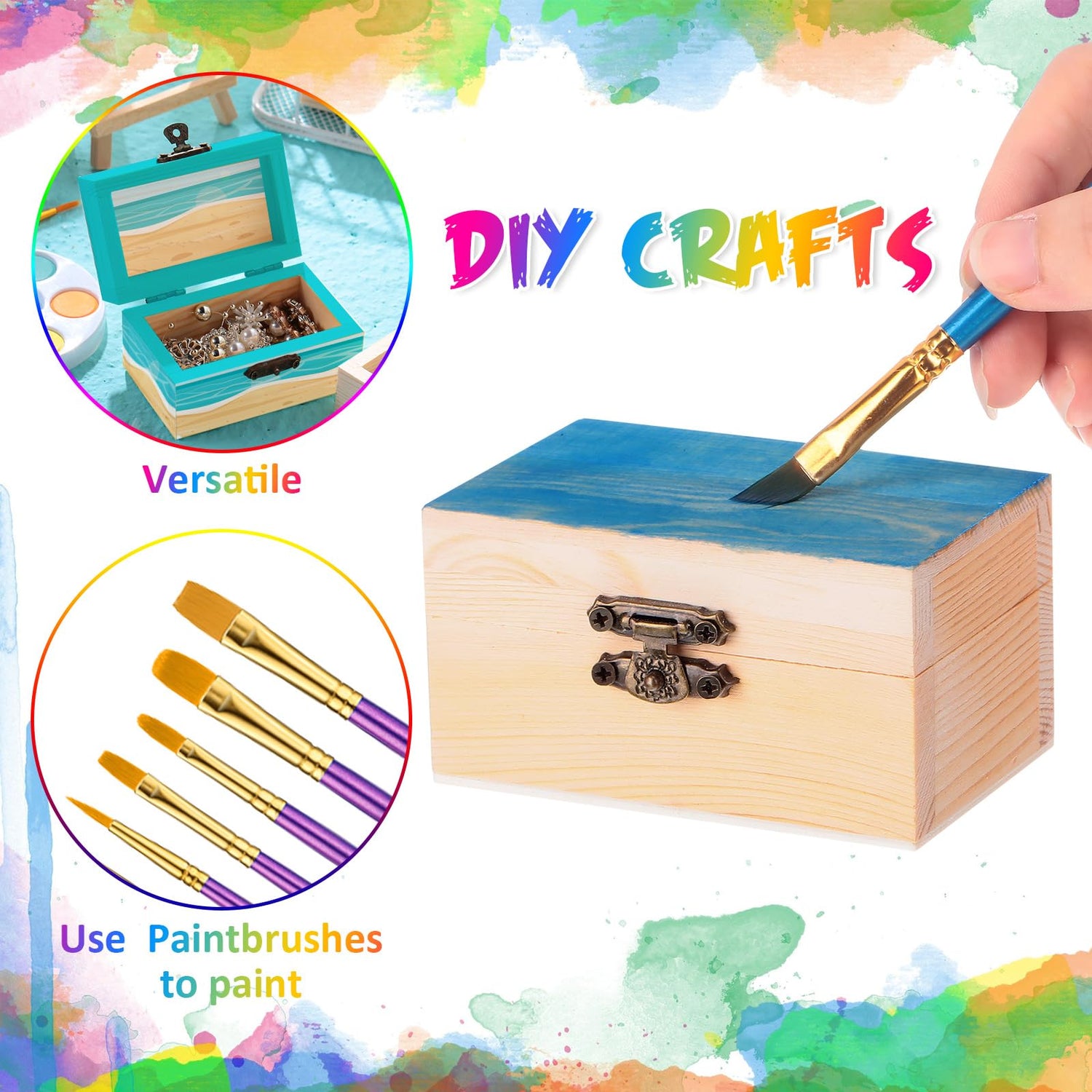 Thyle 48 Pcs Unfinished Small Wooden Box 3.54 x 1.97 x 2.17 Inch Treasure Boxes Wooden Mini Treasure Boxes Stash Wooden Box with Hinged Lid Locking Thyle