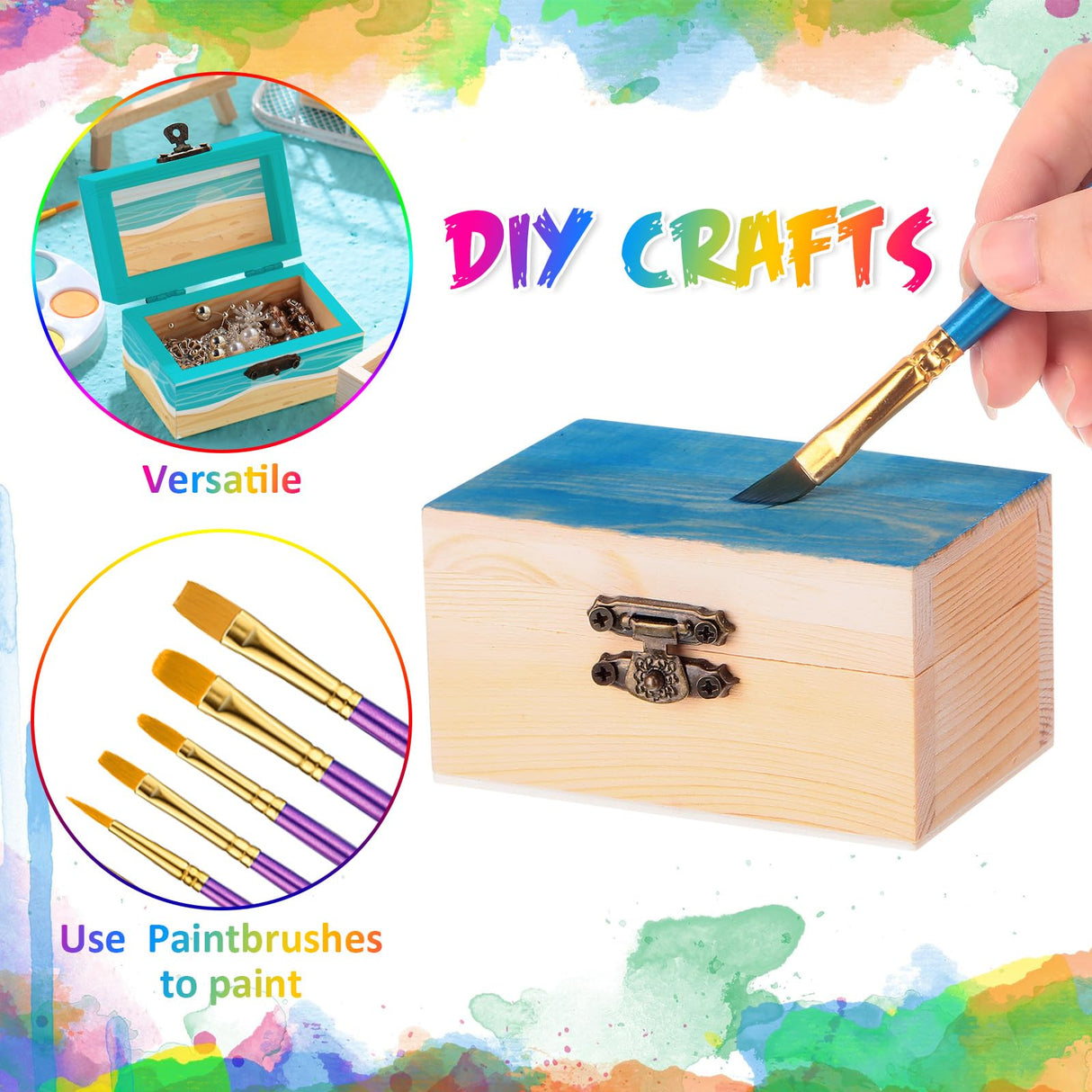 Thyle 48 Pcs Unfinished Small Wooden Box 3.54 x 1.97 x 2.17 Inch Treasure Boxes Wooden Mini Treasure Boxes Stash Wooden Box with Hinged Lid Locking Thyle