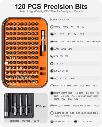 RARTOP Precision Screwdriver Set, 130 in 1 with 120 bits Repair Tool Kit, Magnetic Screwdriver Set with mini built-in box for Electronics iPhone