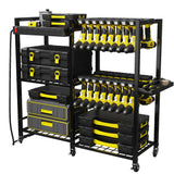 TC-HOMENY Power Tool Organizer Garage Storage with Charging Power Strip, 28 Drill Rack Tool Holder Racks Rolling Tool Cart on Wheels, Tool Shelf TC-HOMENY