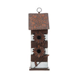 glitzhome GH90090 Hanging Two-Tiered Wooden Birdhouse with Flowers, Brown White glitzhome
