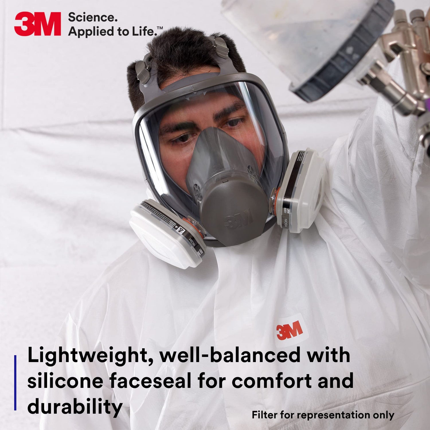 3M Full Facepiece Reusable Respirator 6800, NIOSH, Large Lens, ANSI High Impact Eye Protection, Silicone Face Seal, Four-Point Harness, Comfortable 3M