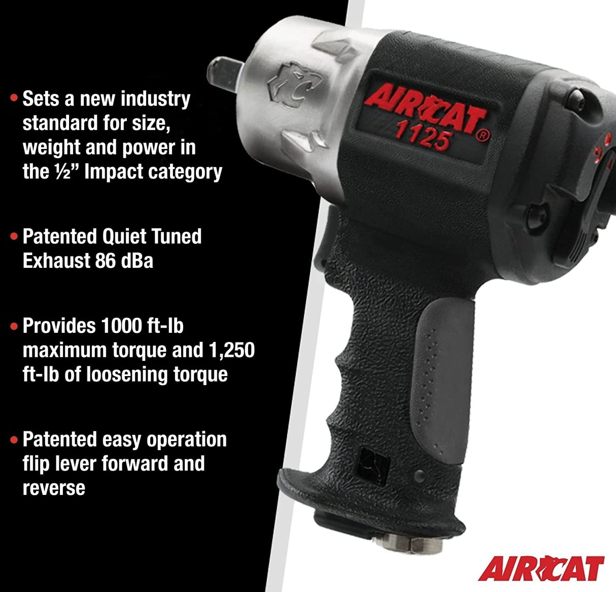 AIRCAT Pneumatic Tools 1125: 1/2" Composite Impact Wrench 1250 ft-lbs AIRCAT