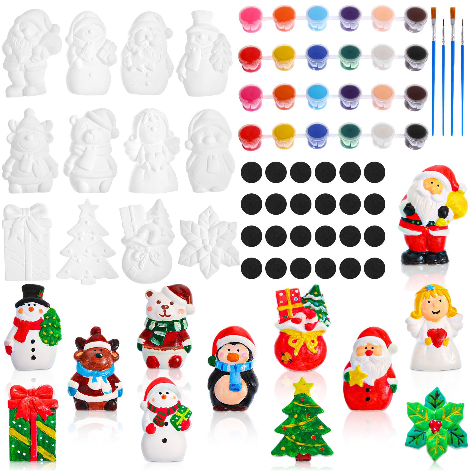 Soaoo 24 Pcs Christmas DIY Painting Kit, Unpainted Ceramic Crafts Kits for Kids, Design and Paint Your Own Xmas Tree Snowman Statues with 50 Magnets - WoodArtSupply