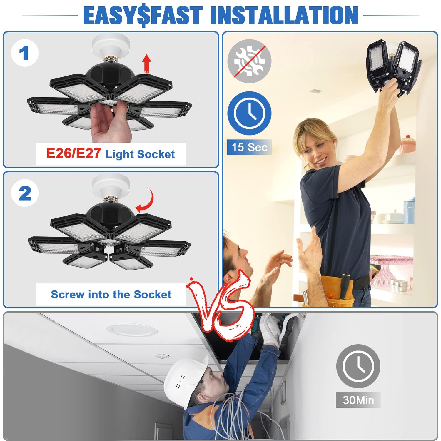 Aoretic LED Garage Lights Bulb 2 Pack -180W, 18000LM 6500K Led Shop Light with 6+1 Deformable Panels, Basement Barn Ceiling Lights, E26/E27 for Aoretic