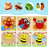 Montessori Toys for 1 2 3 Year Old Boys Girls Wooden Toddler Puzzles Kids Infant Baby Educational Learning Toys for Toddlers 1-3 Gifts 6 Animal Shape BigShu