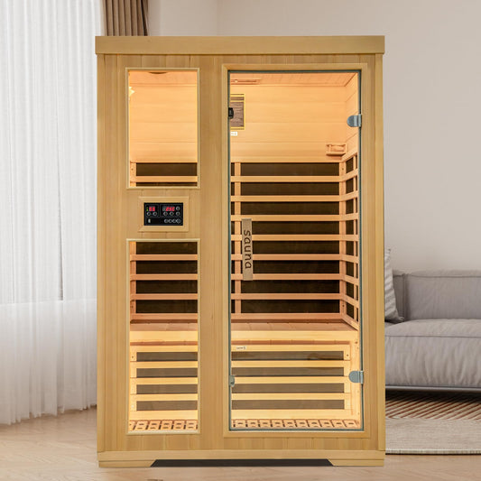 2 Person Far Infrared Home Sauna,Hemlock Wood Dry sauna Box,1750W 7 Carbon Crystal Heating Panels Indoor Sauna Room, Personal Sauna Hot Yoga