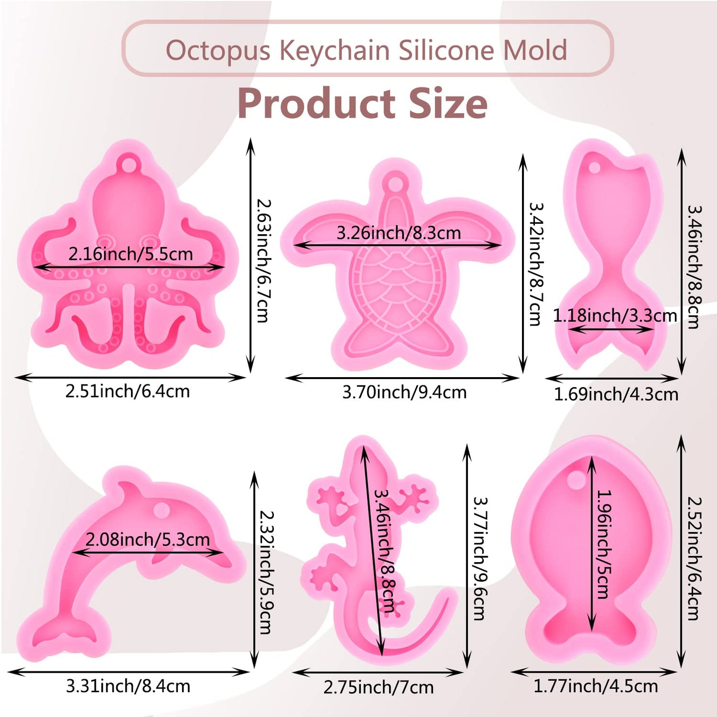 MIYAHOUSE Tortoise Making Keychain Mold Mermaid Tail Silicone Mold Octopus Silicone Keychain Molds Dolphin Resin Mold Animal Silicone Molds for DIY Jewelry Making Epoxy Resin Craft Set of 6