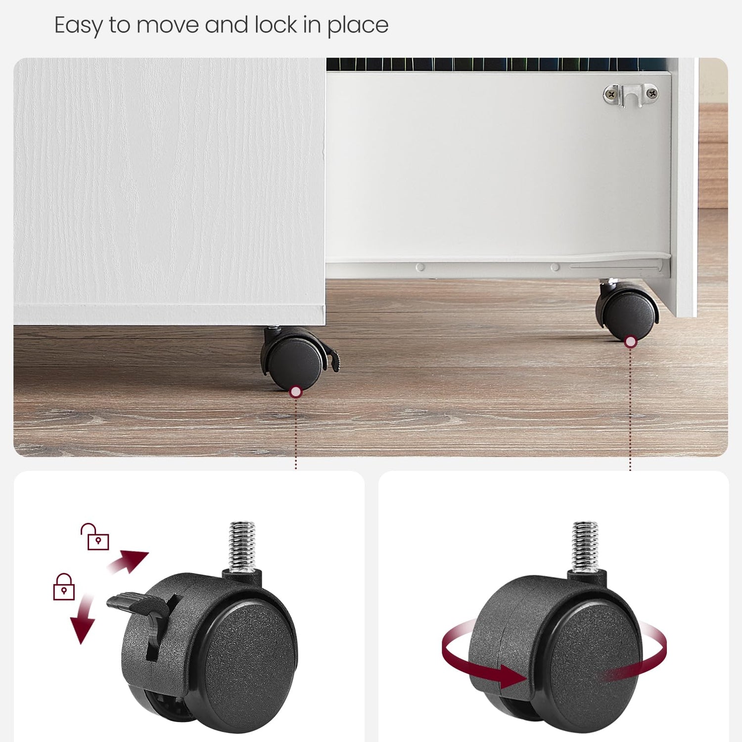 VASAGLE 2-Drawer File Cabinet, Locking Wood Filing Cabinet for Home Office, Small Rolling File Cabinet, Printer Stand, for A4, Letter-Size Files, VASAGLE