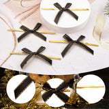 WANDIC Black Small Bows, 200Pcs Satin Twist Tie Bows with Golden Lace Christmas Halloween Mini Bow Pretied Bows for Gift Package Craft Candy Cookie WANDIC