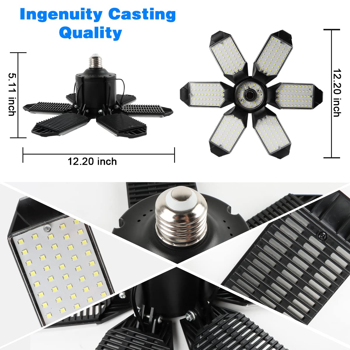 POLARPRA LED Garage Lights - 2 Pack Super Bright 32000LM LED Garage Ceiling Light 6500K LED Shop Light w/ 6 Deformable Panels Screw in E26/E27 Socket POLARPRA