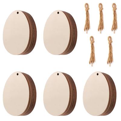 Tmflexe Eggs Shape 50Pcs Unfinished Wooden Easter Ornaments DIY Craft Present-Tmflexe 50-Pack Paintable Blank Natural Eggs Cutouts Hanging Wood