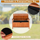 Tangkula Large Wooden Outdoor Storage Bench with Dustproof Lining and Removable Inner Bag Tangkula