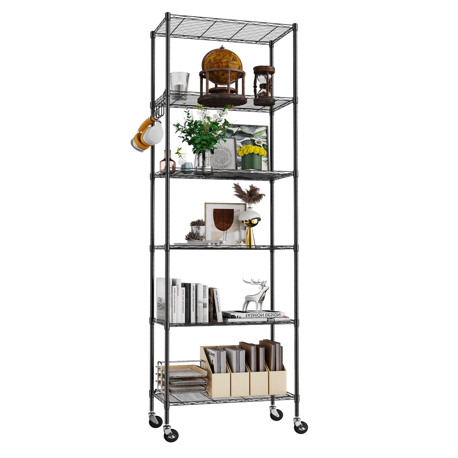 Homdox 6 Tier Wire Shelving Unit on Wheels, Storage Shelves for Garage Kitchen Living Room, Heavy Duty Shelving Rack, 21.26 x 11.42 x 72.05 inch (L x Homdox