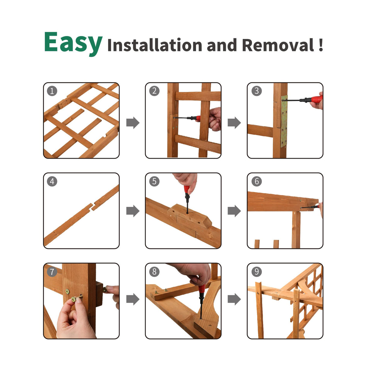 SCENDOR 82.6" High x 63.4'' Wide Wooden Garden Arbor, Trellis Plants Support with Durable Wood Use, Pergola for Garden Backyard, Lawn for Outdoor SCENDOR