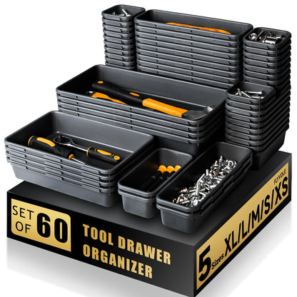 [60 PCS Upgraded] FLYVOLE Tool Box Organizer Tray, Toolbox Desk Drawer Organizer, Tool Box Tray, Toolbox Organization Storage for Rolling Tool Chest - WoodArtSupply