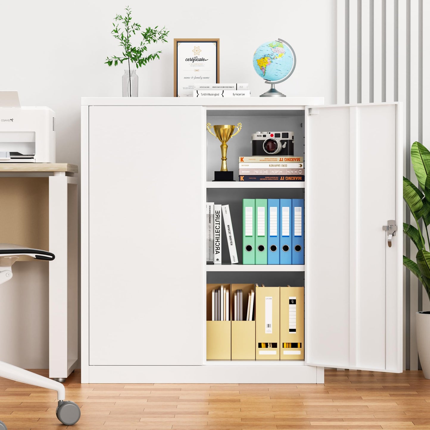 INTERGREAT Locking Cabinet for Office, Bathroom, Home, Laundry Room ,White Steel Storage Heavy Duty Lockable Metal Cabinet with Doors and - WoodArtSupply