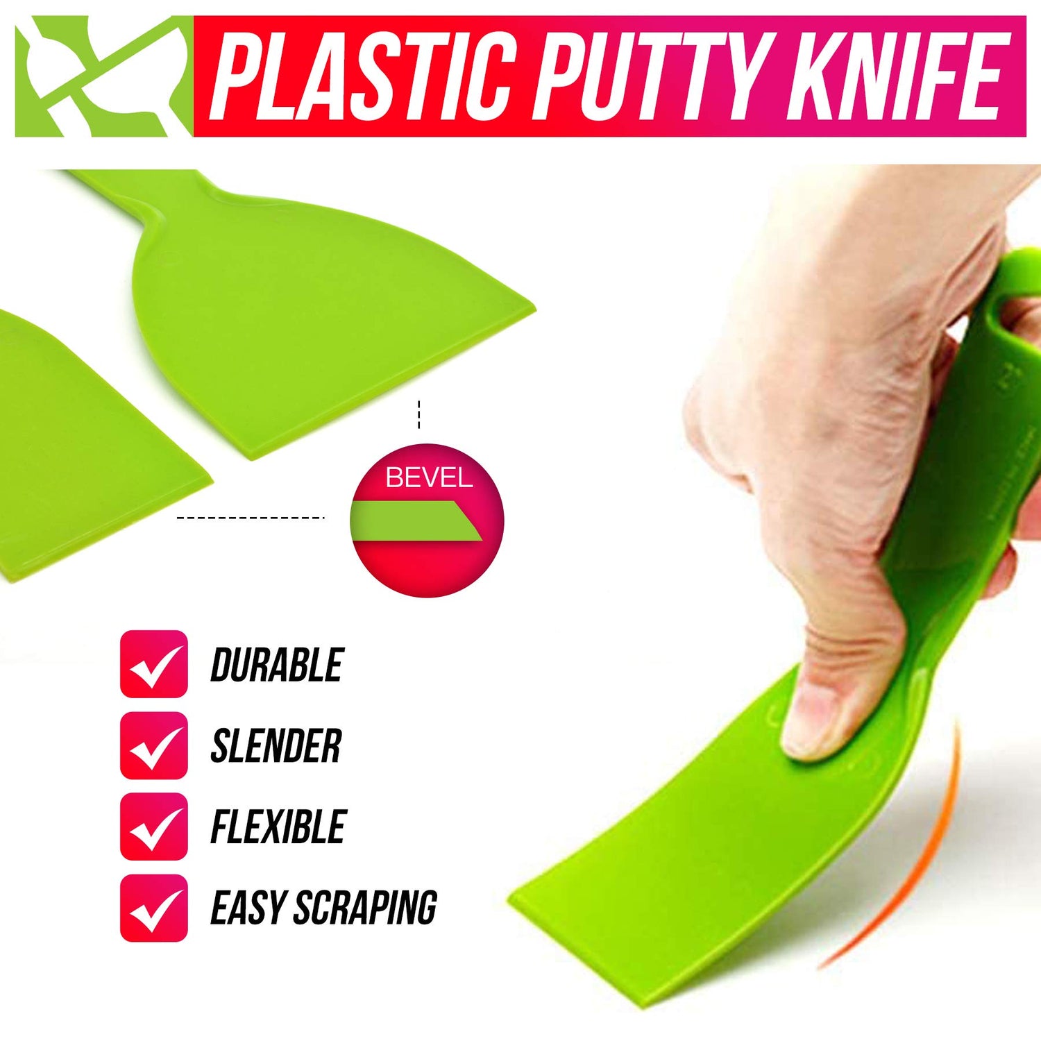 BANGBANGSING 4 Pack Putty Knife, Large Size Pack, Flexible Plastic Paint Scraper Tool for Spackling, Wallpaper Scraper Plastic, Spatula Scraper, BANGBANGSING