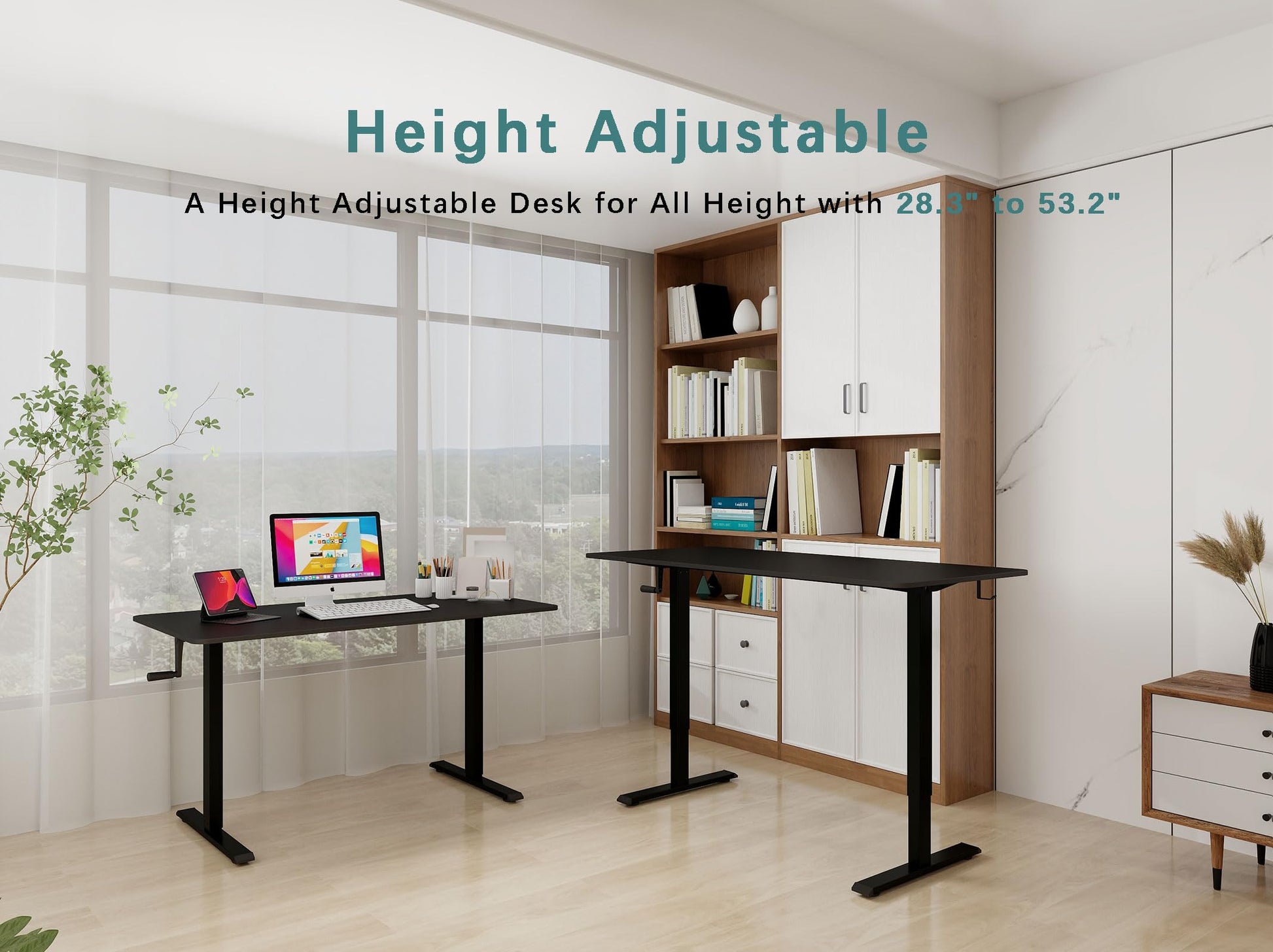 Win Up Time Whole Piece Top Manual Standing Desk Adjustable Height- Crank Stand Up Desk, Sit Stand Desk with Frame & Desktop, Computer Desk 48 x 24 - WoodArtSupply