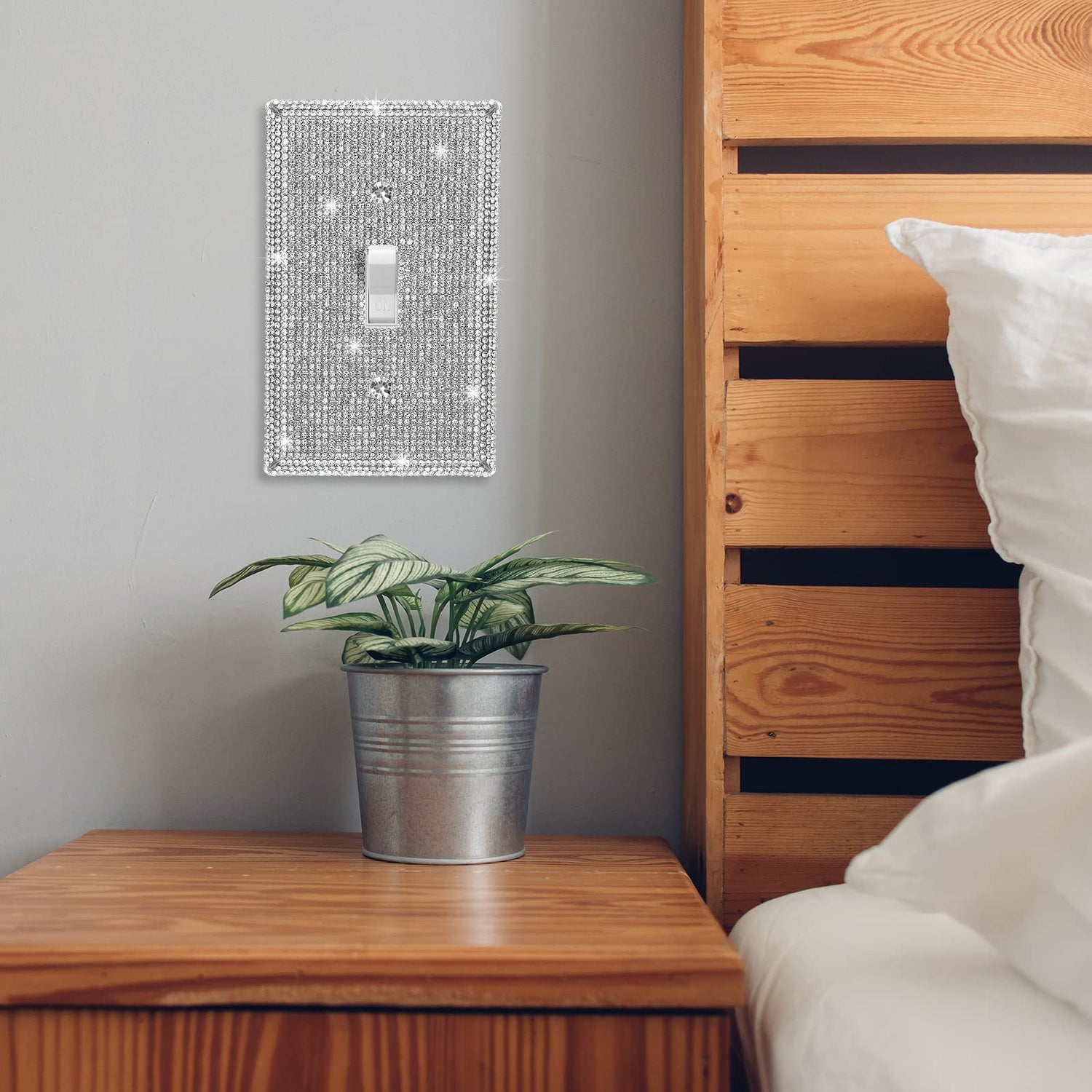 2 Pcs Bling Outlet Covers Rhinestone Light Switch Cover Metal Wall Plate Stainless Steel Outlet Standard Size 4.5 x 2.75 Inch for Switch Receptacle Jutom