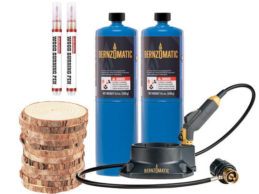 Bernzomatic FirePoint Creator Tool Wood Burning Kit for Crafts and Gifting, Includes Precision Flame Propane Torch, 2 Propane Fuel Cylinders, 2 Wood - WoodArtSupply