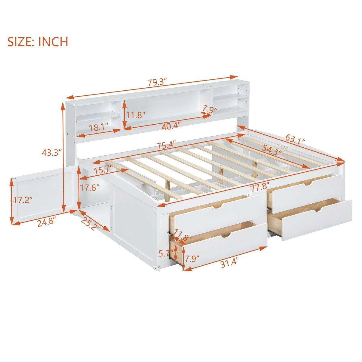 Loisall Wood Daybed with 2 Bedside Cabinets, Full Size Bed Frame with Upper Shelves and 4 Drawers for Bedroom,No Box Spring Needed (White) Loisall