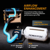 POWERTEC 1 HP, 560 CFM Portable Dust Collector with 1 Micron Dust Collector Bags, Dust Collectors for Woodworking Dust Collection System (DC5372) POWERTEC