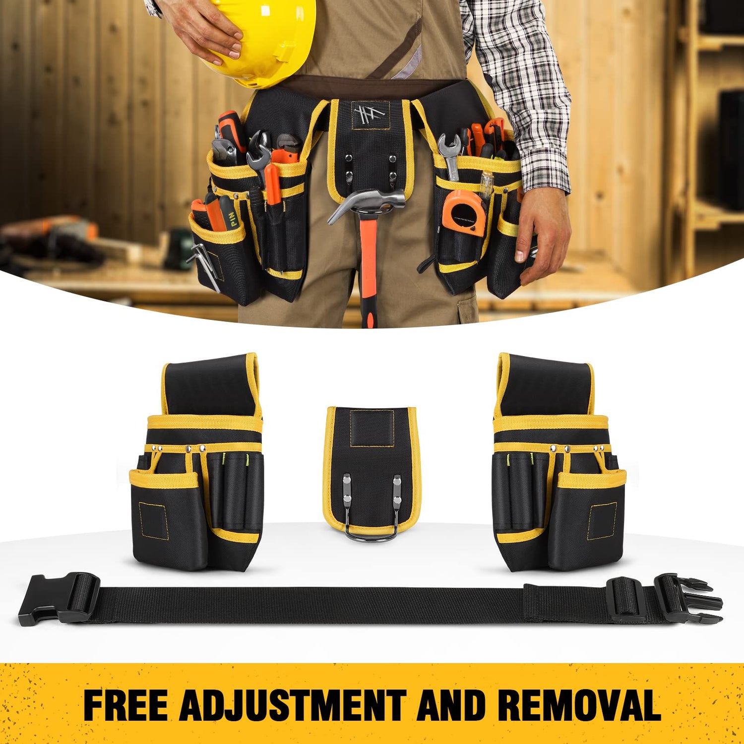 UUP Tool Belt, Magnetic Tool Pouch with 26 Pockets, Heavy Duty Work Belt Tool Organizer, Utility Waist Apron Drill Holder for Home DIY, Carpenter, UUP