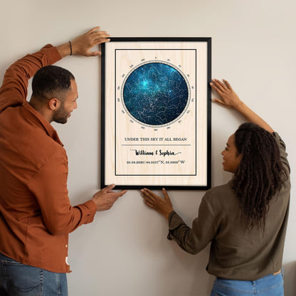 GIFTSV Personalized Valentines Day Decor Anniversary Engagement Gift Wedding Gifts For Him Her Star Map Night Sky Custom Poster Framed Canvas Wall - WoodArtSupply