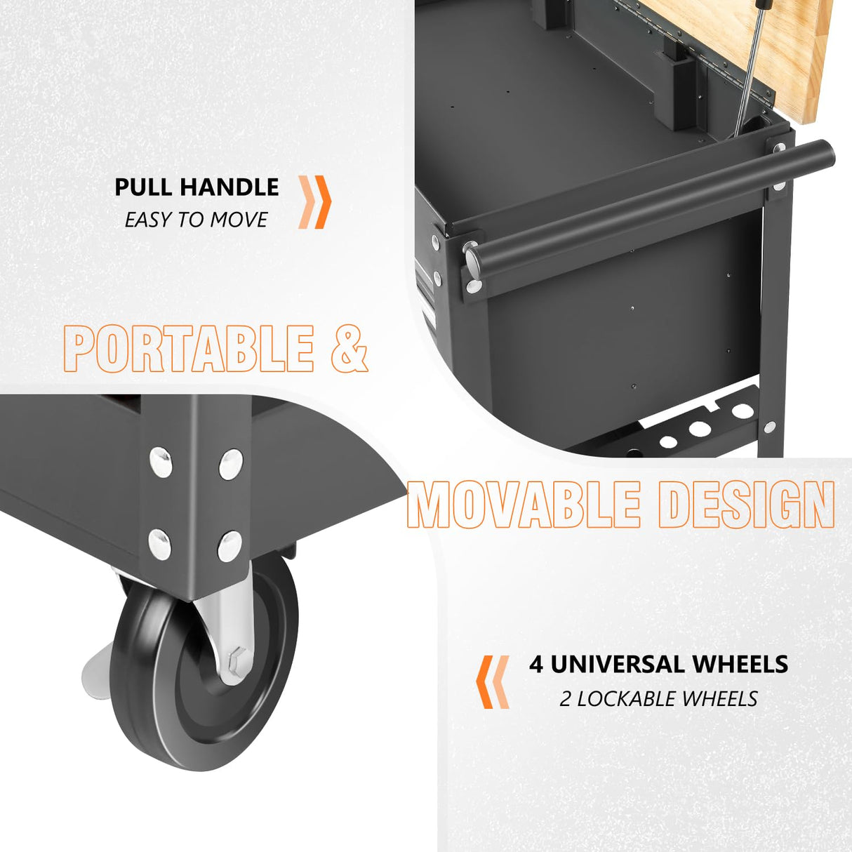 DNA MOTORING 3-Drawers Wood Top Utility Rolling Tool Chest Cabinet with Wheels, Heavy Duty Industrial Service Cart Keyed Locking System, for Garage DNA MOTORING