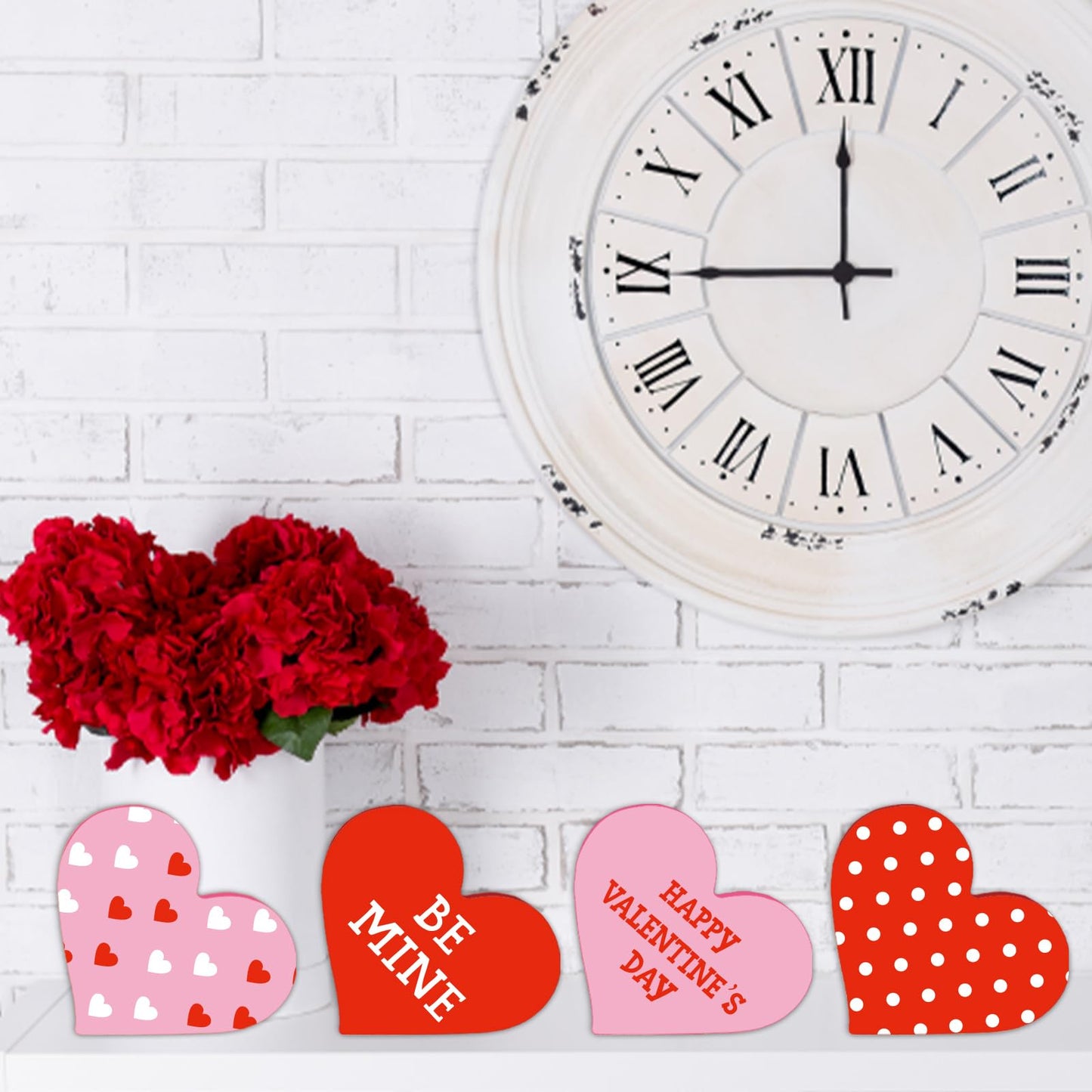 Whaline 12Pcs Valentine's Day Heart Shaped Table Wooden Sign Unfinished Blank Heart Density Board Slice Double-Sided Tabletop Heart Decor for Wedding