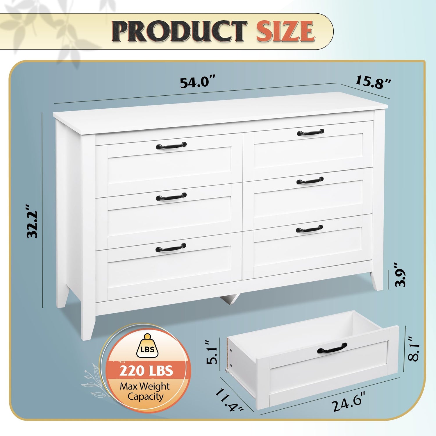 WLIVE 6 Drawer Dresser, Retro Chest of Drawers with Metal Handle, Double Wood Dresser for Bedroom, Living Room, Large Storage Cabinet, White WLIVE