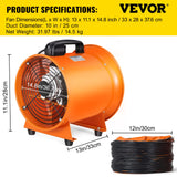 OrangeA Utility Blower Fan, 10 Inches, 320W 1518 CFM High Velocity Ventilator w/ 32.8 ft/10 m Duct Hose, Portable Ventilation Fan, Fume Extractor for OrangeA