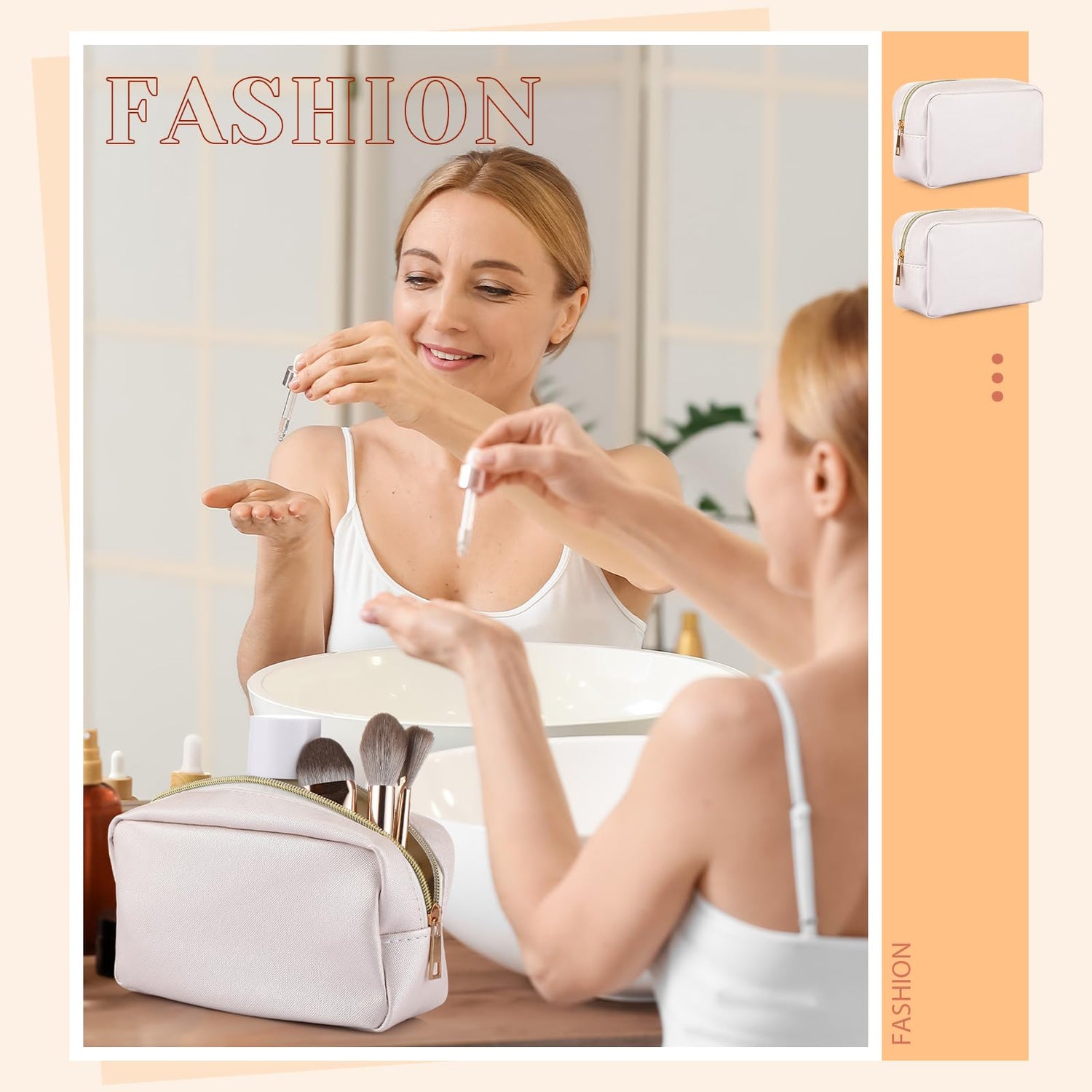 Sweetude 10 Pieces Preppy Makeup Bag Aesthetics Cosmetic Bag Purse Pu Leather Makeup Pouch Small Portable Water Resistant Zipper Toiletry Organizer Sweetude