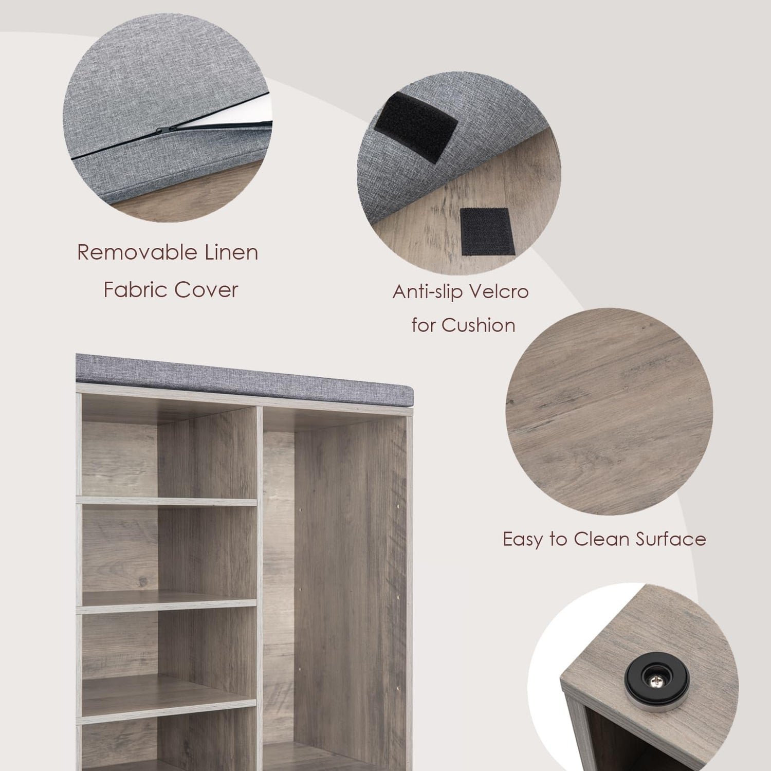 DINZI LVJ Shoe Storage Bench with Cushion, 16-Cubby Shoe Rack, Adjustable Shelves, Multifunctional Shoe Organizer Bench for Entryway, Mudroom, DINZI LVJ