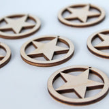 ALL SIZES BULK (12pc to 100pc) Unfinished Wood Laser Cutout Hoop Circle Star Dangle Earring Jewelry Blanks Shape Crafts Made in Texas Texan Wood Crafts