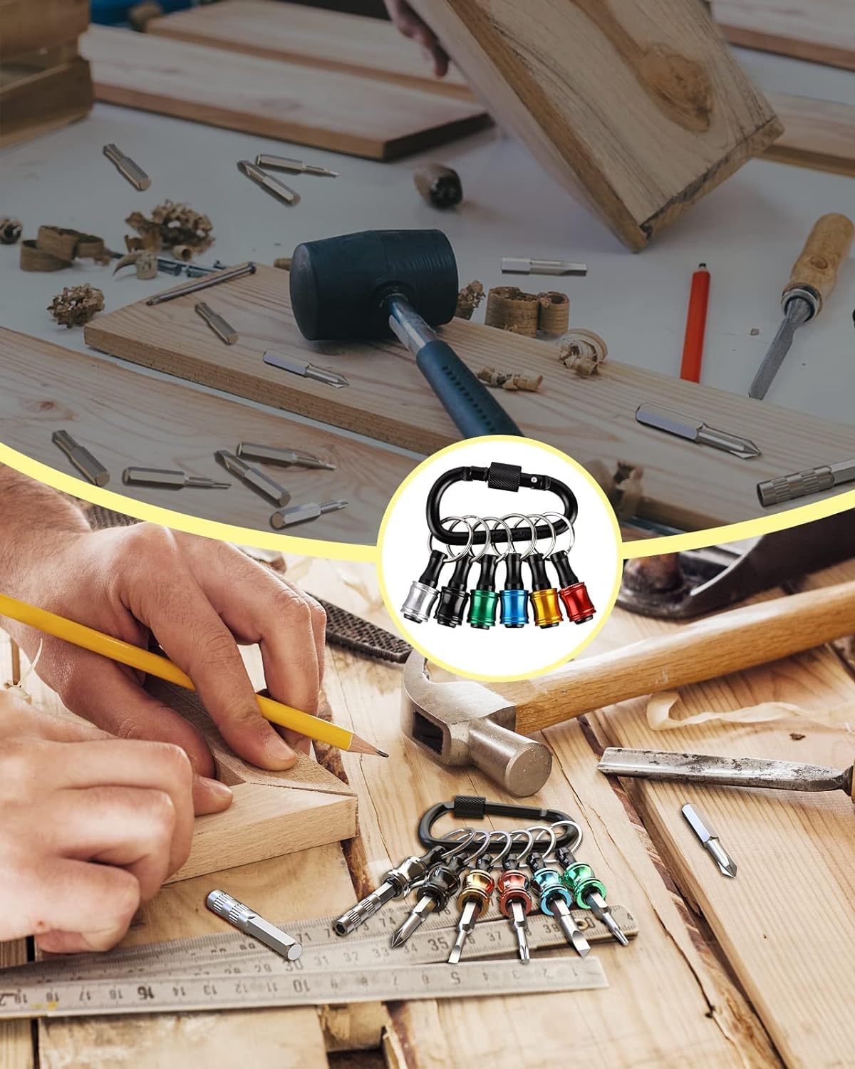 Push to Unlock,Katerk 6pcs 1/4 inch Hex Shank Aluminum Alloy Screwdriver Bit Holder Light-Weight Quick-Change Extension Bar Keychain Drill Screw Katerk