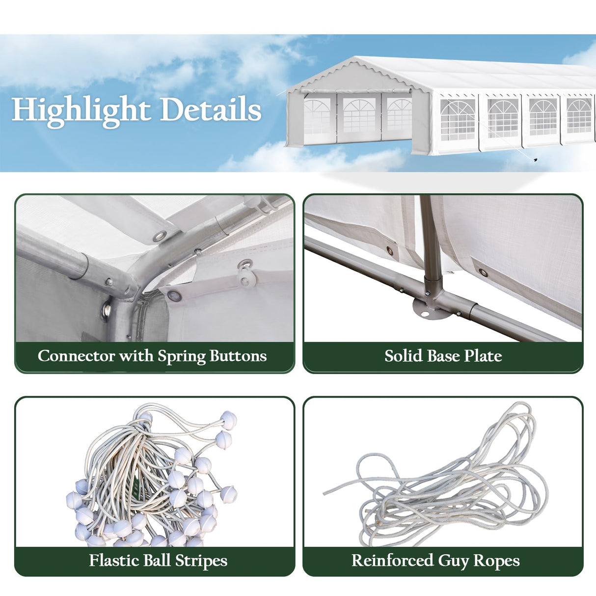 Sophia & William XXXLarge 20'x 40' Gazebo Party Tent White, Outdoor Wedding Event Camping Canopy Shade with 12 Removable Side Walls and Carry PE Bag, Sophia & William