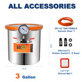 BACOENG 3 Gallon Tempered Glass Lid Stainless Steel Vacuum Chamber Perfect for Stabilizing Wood, Degassing Silicones, Epoxies and Essential Oils BACOENG