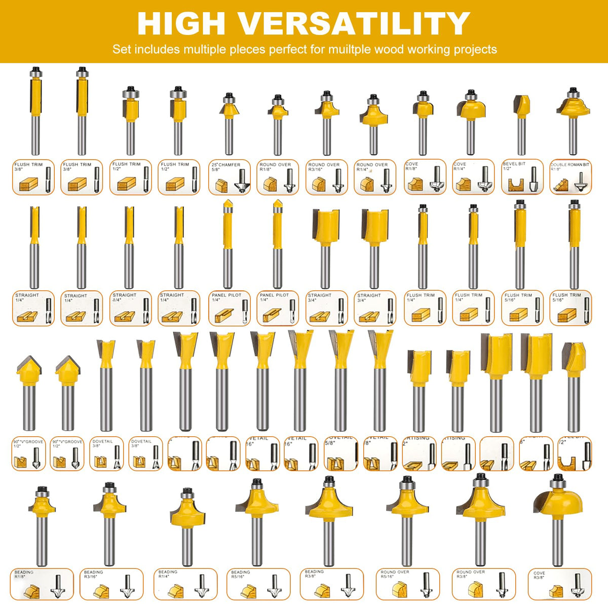 Yueqing Zhongji 100-Piece Router Bit Set 1/4" Shank 100Pcs Expert Router Bit Kit. Tungsten Carbide Router Bits for Woodworking 1/4 Router bit Set Yueqing Zhongji